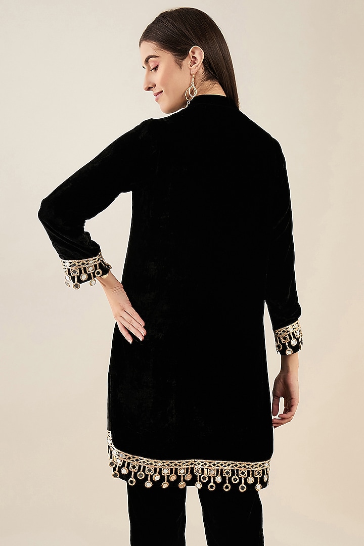 Black Silk Velvet Mirror Lace Kurta by First Resort by Ramola Bachchan at Pernia's Pop Up Shop