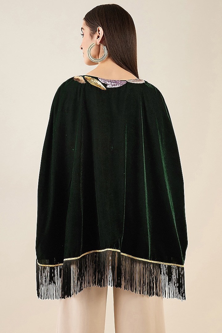 Emerald Green Micro Velvet Sequins Hand Embroidered Poncho Top by First Resort by Ramola Bachchan at Pernia's Pop Up Shop