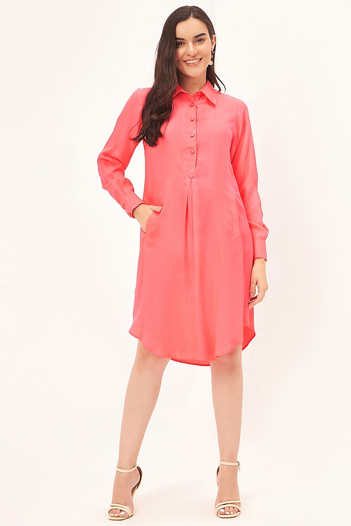 Pink Habutai Silk Shirt Dress by First Resort by Ramola Bachchan