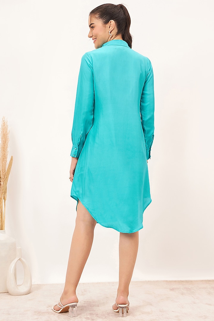 Teal Blue Habutai Silk Summer Shirt Dress by First Resort by Ramola Bachchan at Pernia's Pop Up Shop