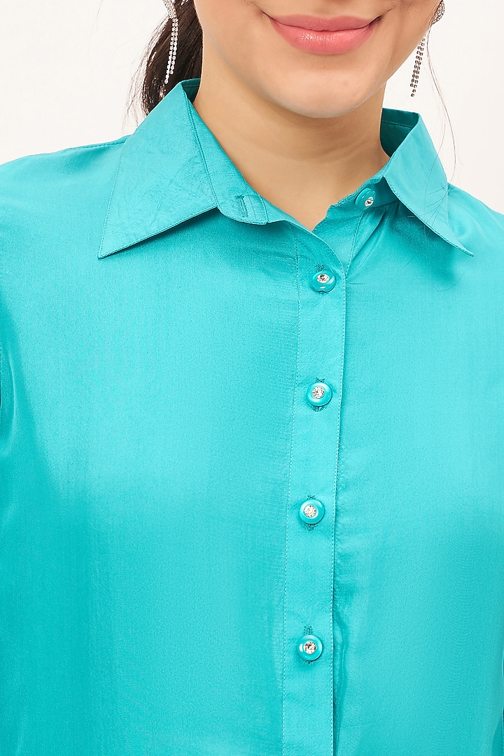 Teal Blue Habutai Silk Summer Shirt Dress by First Resort by Ramola Bachchan at Pernia's Pop Up Shop