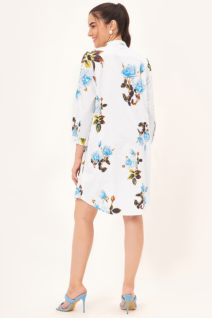 White Cotton Poplin Floral Printed Summer Shirt Dress by First Resort by Ramola Bachchan at Pernia's Pop Up Shop