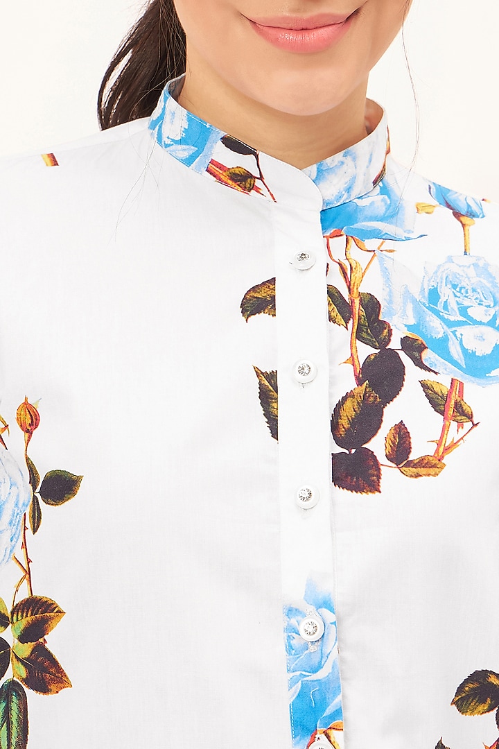 White Cotton Poplin Floral Printed Summer Shirt Dress by First Resort by Ramola Bachchan at Pernia's Pop Up Shop