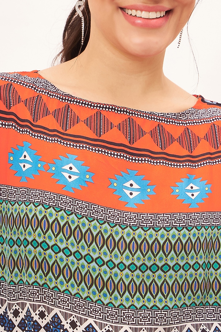 Multi-Colored Viscose Crepe Aztec Printed Poncho Summer Dress by First Resort by Ramola Bachchan at Pernia's Pop Up Shop