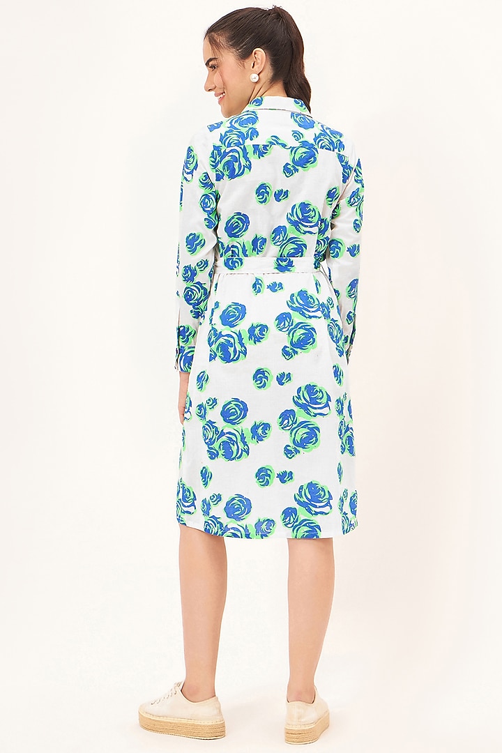 White Cotton Cambric Floral Printed Summer Shirt Dress by First Resort by Ramola Bachchan at Pernia's Pop Up Shop