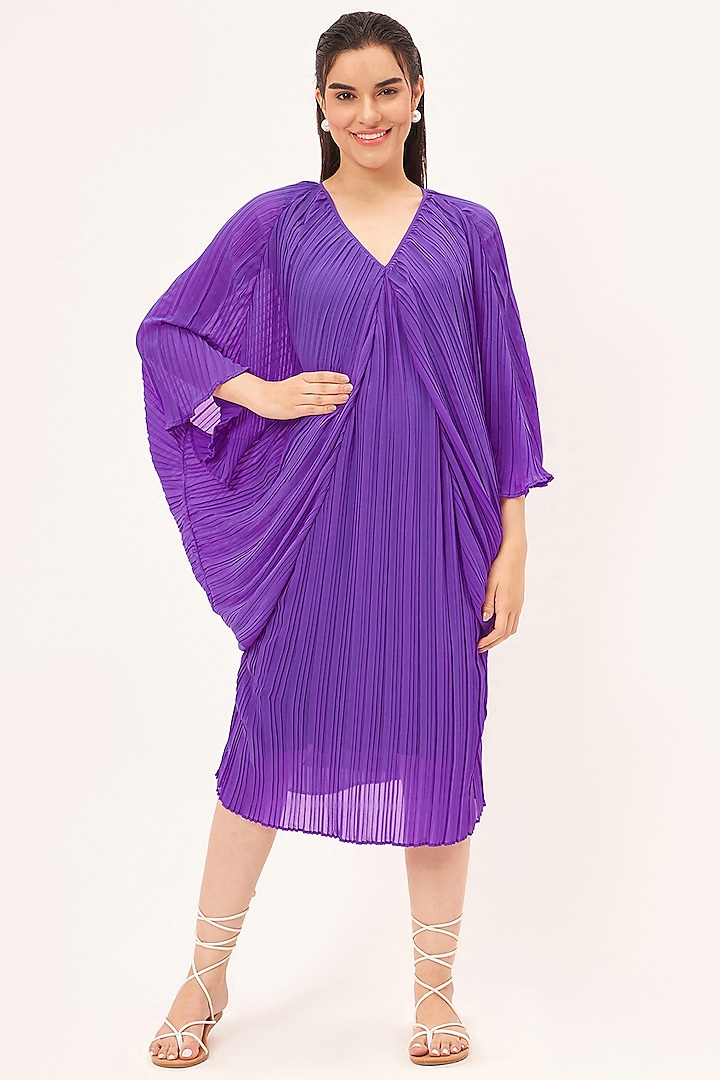 Purple Polyester Chiffon Pleated Kaftan Dress by First Resort by Ramola Bachchan at Pernia's Pop Up Shop