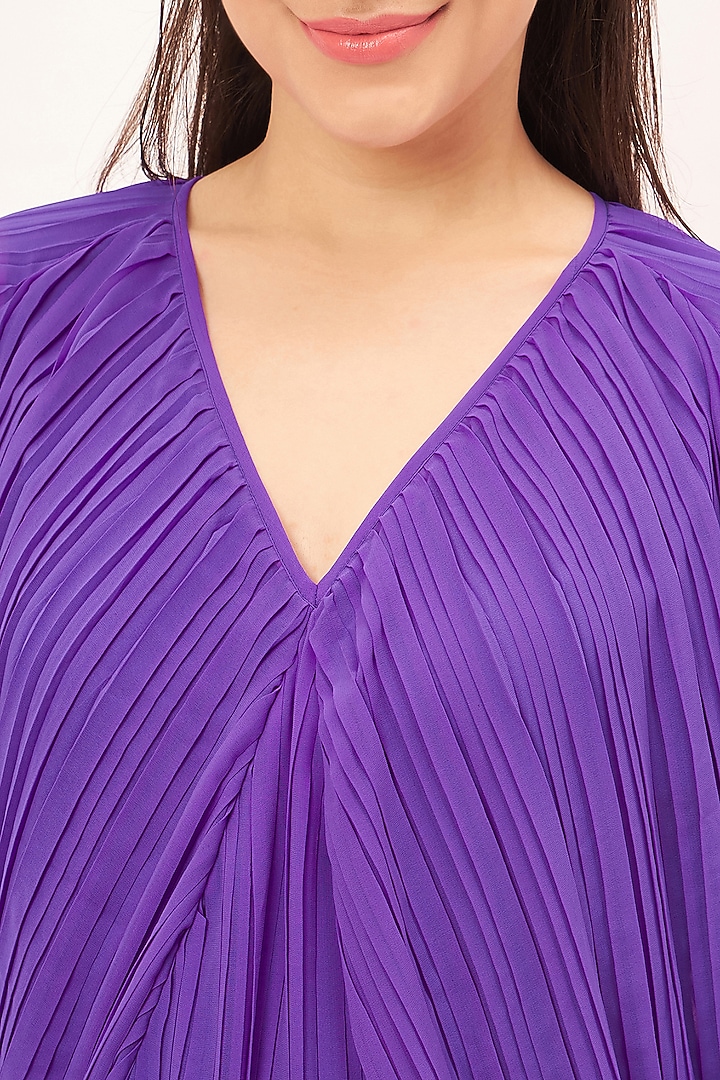 Purple Polyester Chiffon Pleated Kaftan Dress by First Resort by Ramola Bachchan at Pernia's Pop Up Shop