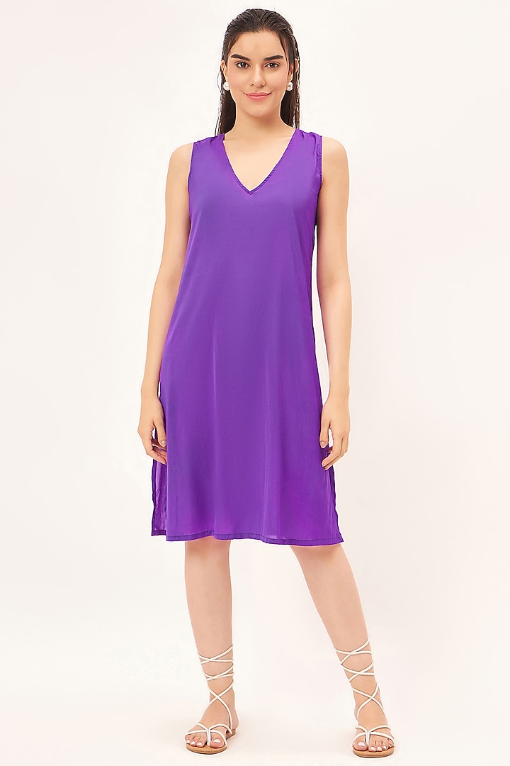 Purple Polyester Chiffon Pleated Kaftan Dress by First Resort by Ramola Bachchan at Pernia's Pop Up Shop
