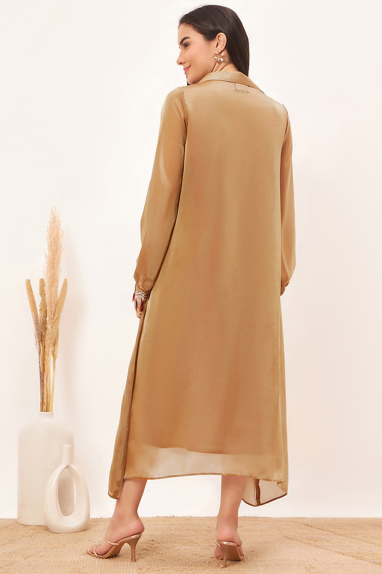 Hazel Brown Polyester Organza Lace Work A-Line Dress by First  