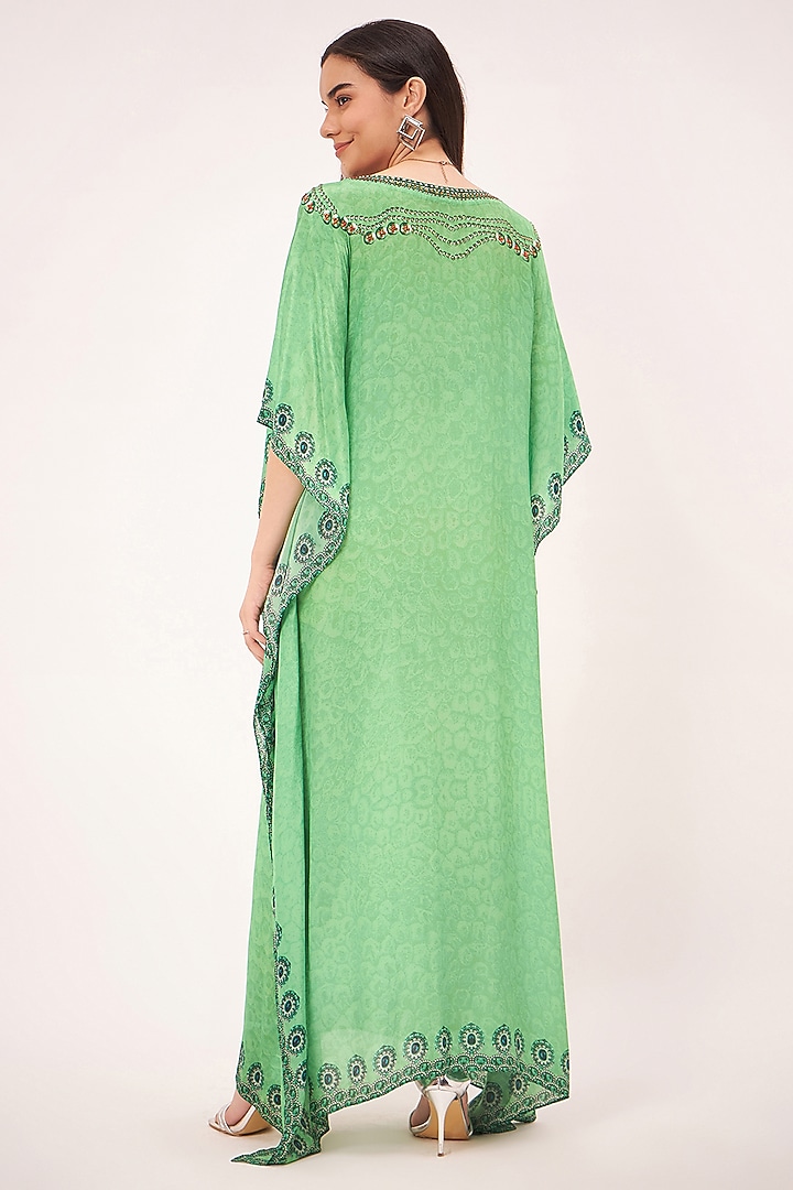 Parrot Green Viscose Crepe Printed Kaftan by First Resort by Ramola Bachchan at Pernia's Pop Up Shop
