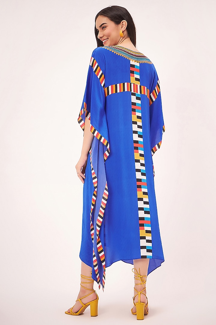 Navy Blue Viscose Crepe Geometric Printed Kaftan by First Resort by Ramola Bachchan at Pernia's Pop Up Shop