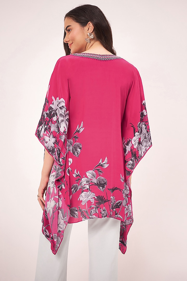 Maroon Viscose Crepe Floral Embellished Kaftan Top by First Resort by Ramola Bachchan at Pernia's Pop Up Shop