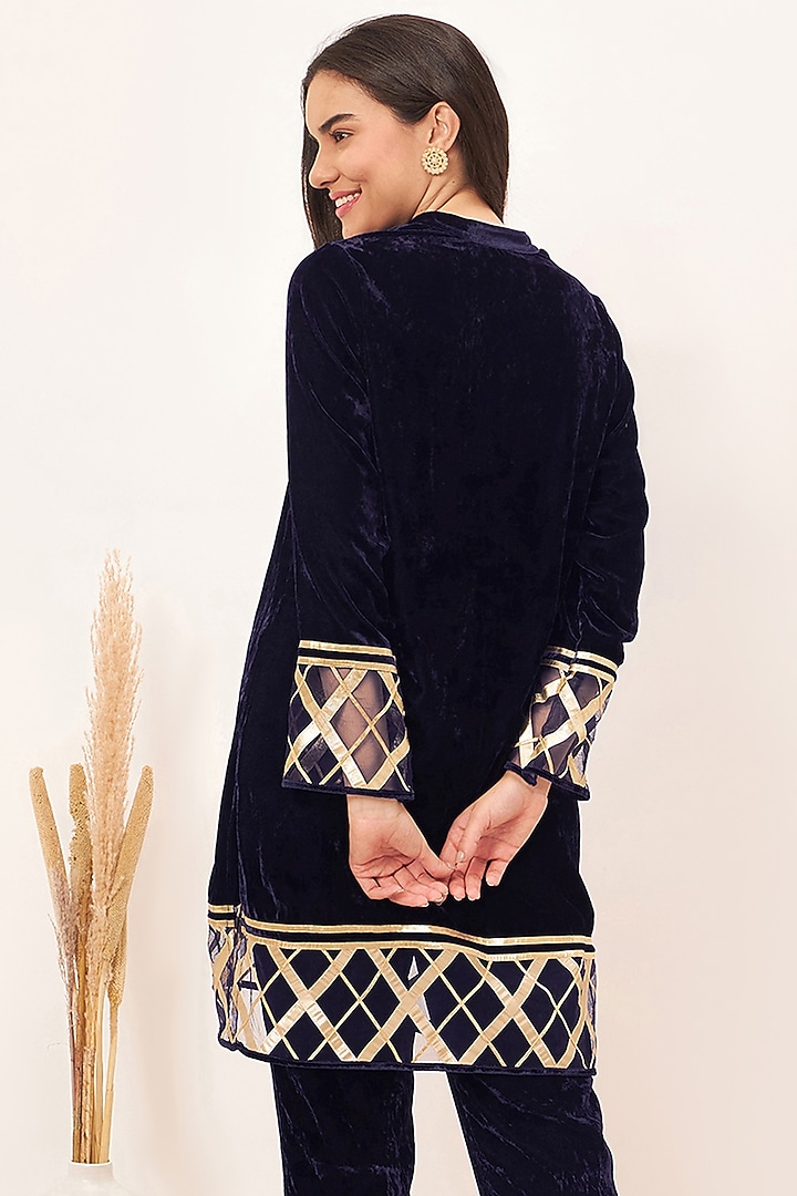Blue Silk Velvet Kurta  by First Resort by Ramola Bachchan at Pernia's Pop Up Shop