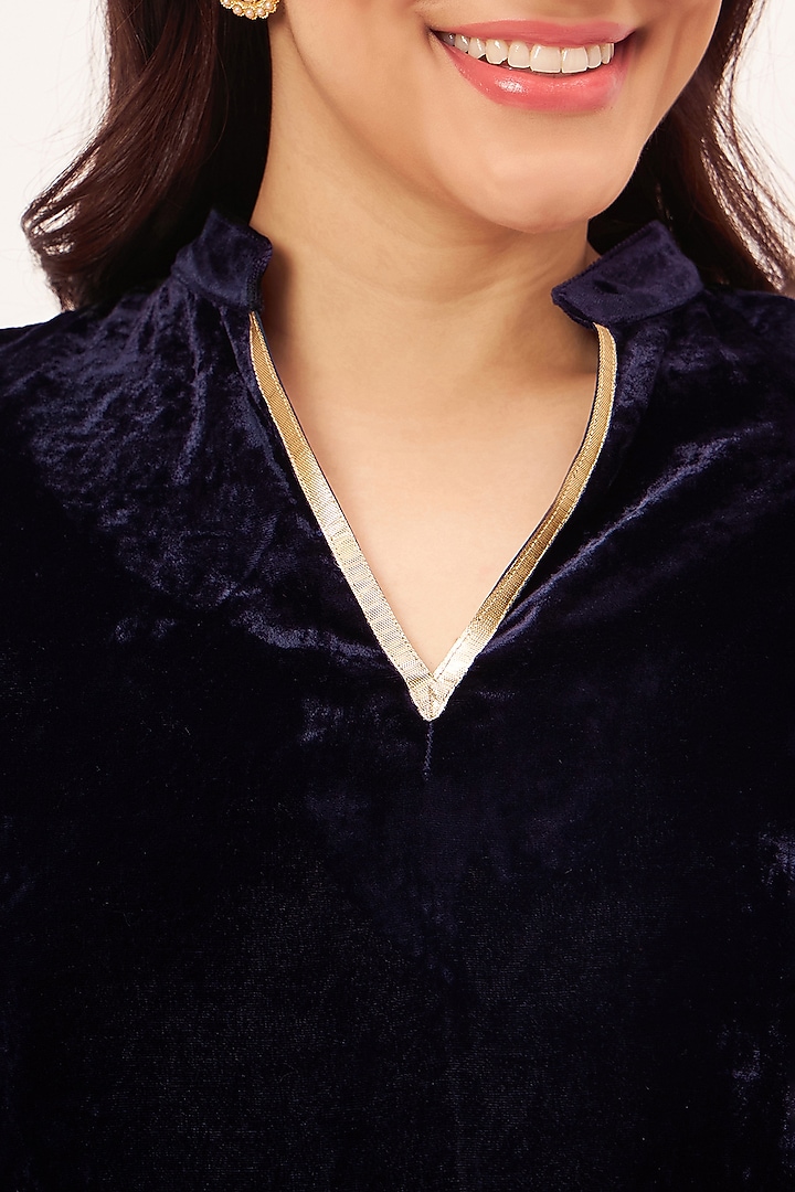 Blue Silk Velvet Kurta  by First Resort by Ramola Bachchan at Pernia's Pop Up Shop