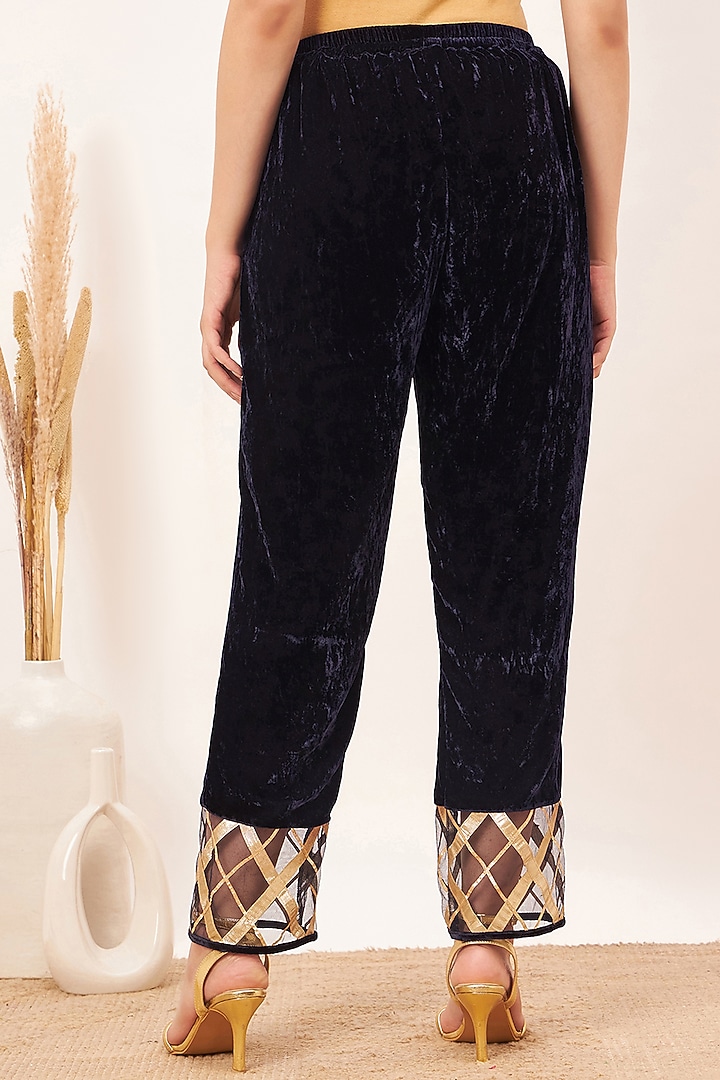Blue Silk Velvet Straight Pants by First Resort by Ramola Bachchan at Pernia's Pop Up Shop