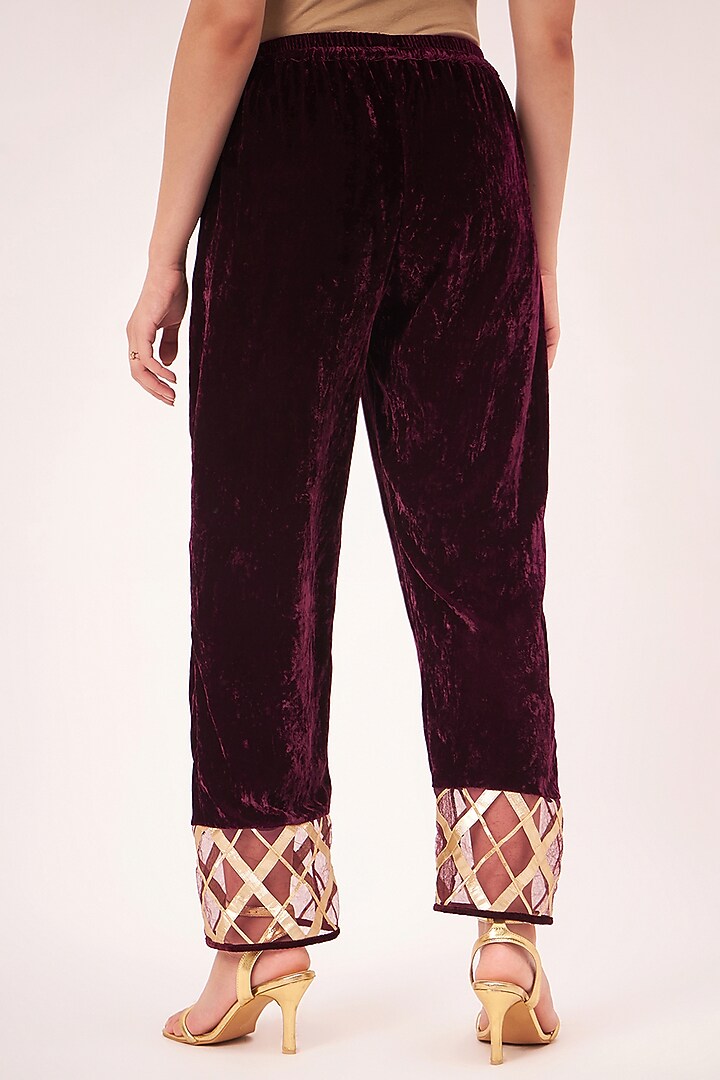 Maroon Silk Velvet Straight Pants by First Resort by Ramola Bachchan at Pernia's Pop Up Shop