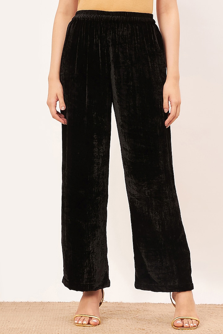 Black Silk Velvet Straight Pants by First Resort by Ramola Bachchan at Pernia's Pop Up Shop