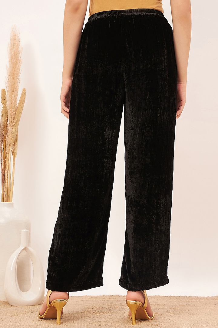 Black Silk Velvet Straight Pants by First Resort by Ramola Bachchan at Pernia's Pop Up Shop