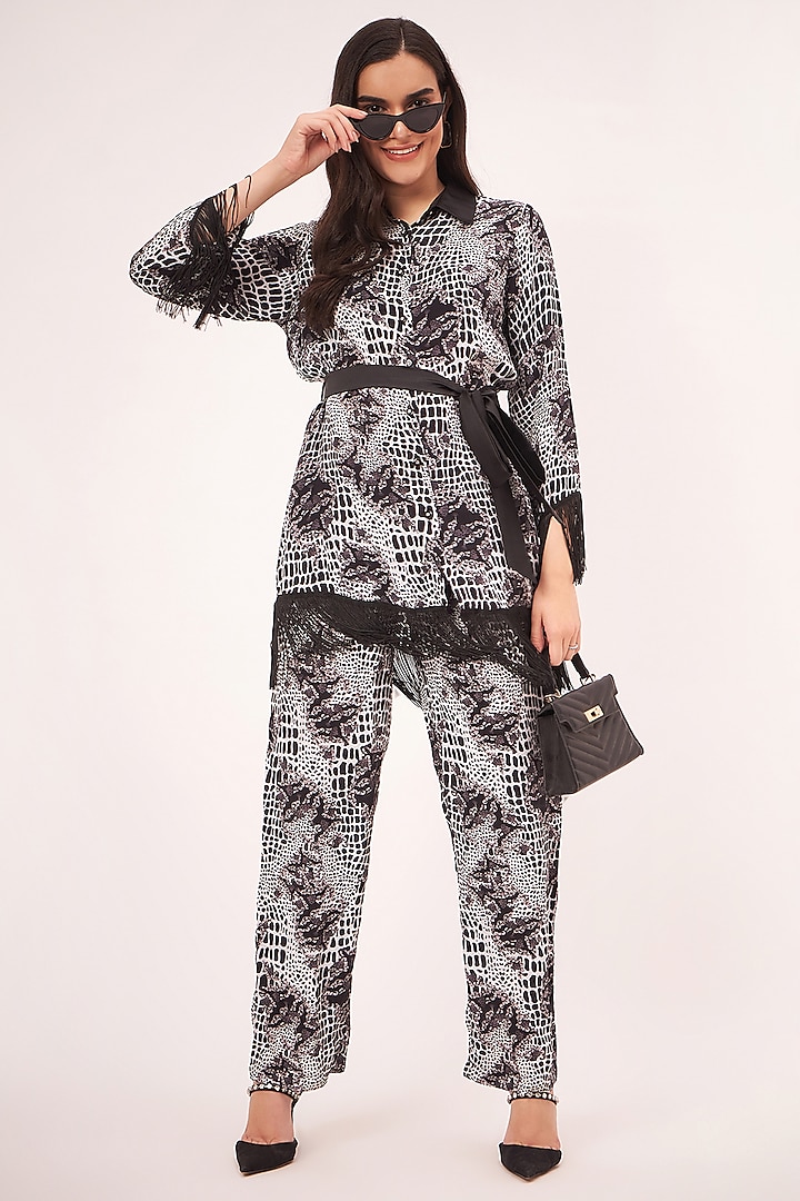 Black & White Viscose Crepe Printed Co-Ord Set by First Resort by Ramola Bachchan