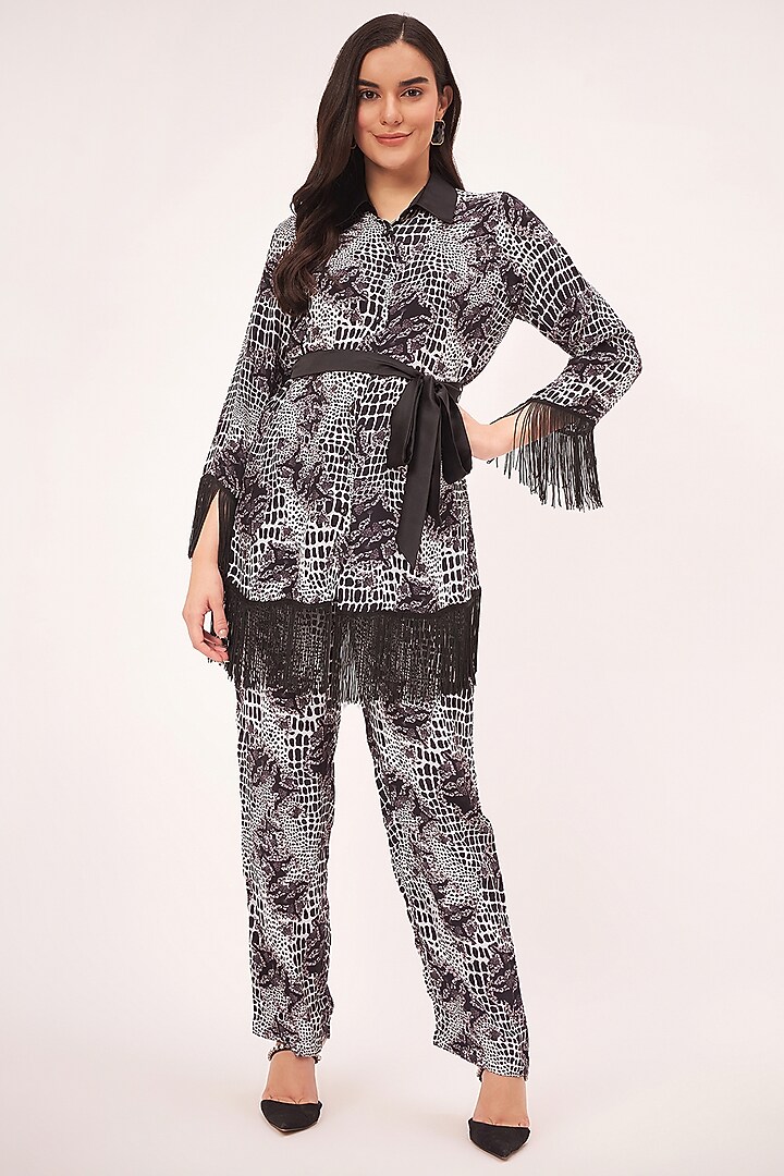 Black & White Viscose Crepe Printed Co-Ord Set by First Resort by Ramola Bachchan at Pernia's Pop Up Shop