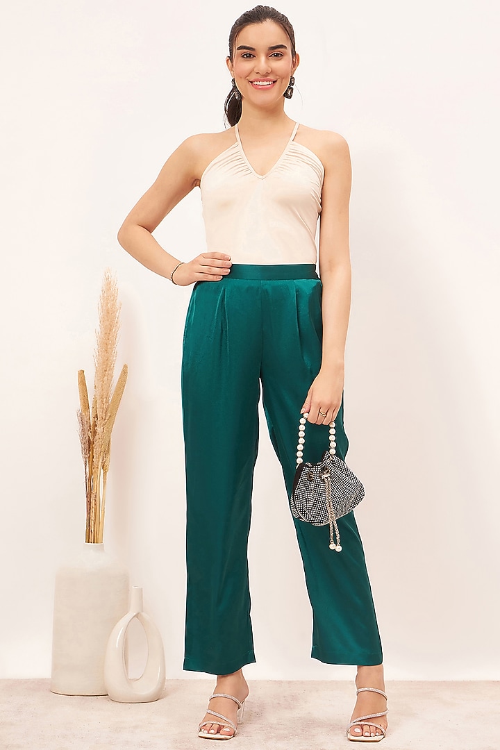 Teal Polyester Satin Crystal Embellished Co-Ord Set by First Resort by Ramola Bachchan at Pernia's Pop Up Shop