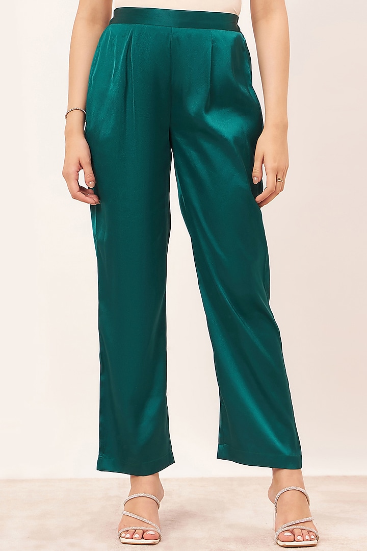 Teal Polyester Satin Crystal Embellished Co-Ord Set by First Resort by Ramola Bachchan at Pernia's Pop Up Shop