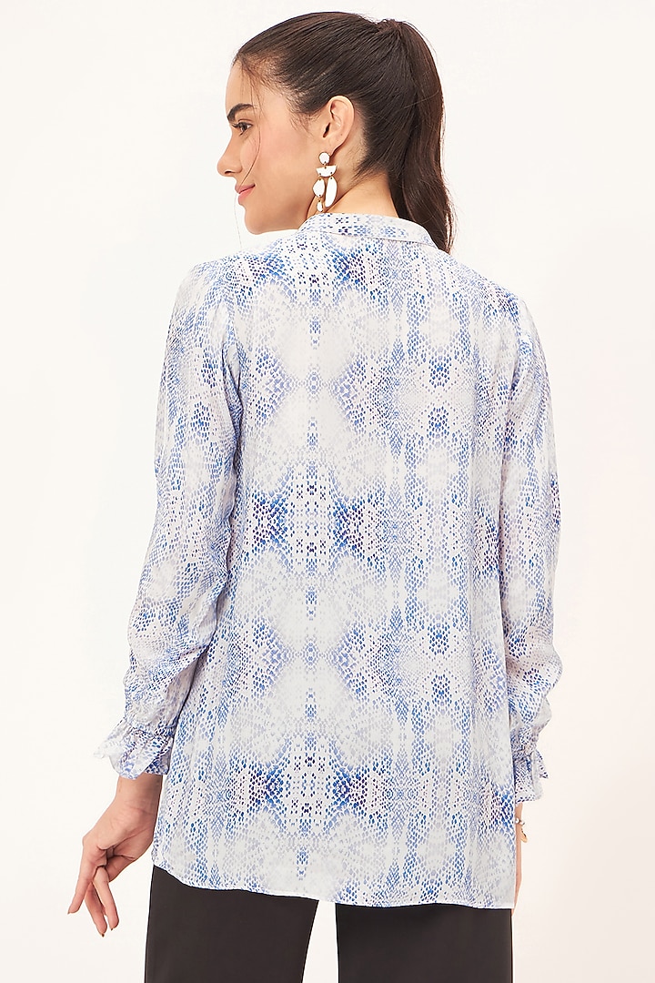 Light Blue Viscose Crepe Printed Lace-Up Top by First Resort by Ramola Bachchan at Pernia's Pop Up Shop