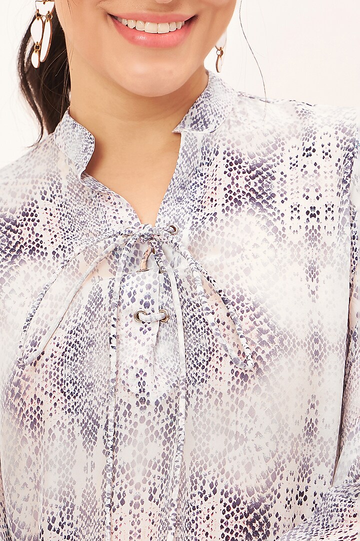 Light Purple Viscose Crepe Printed Lace-Up Top by First Resort by Ramola Bachchan at Pernia's Pop Up Shop