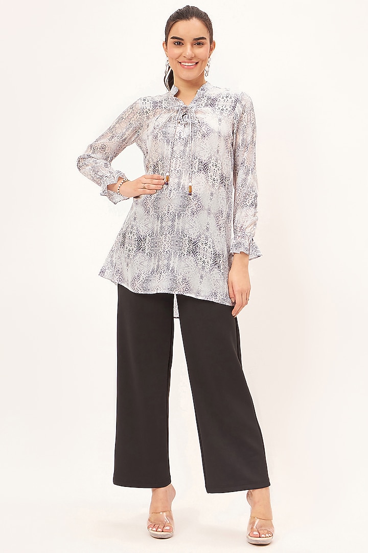 Light Purple Viscose Crepe Printed Lace-Up Top by First Resort by Ramola Bachchan at Pernia's Pop Up Shop