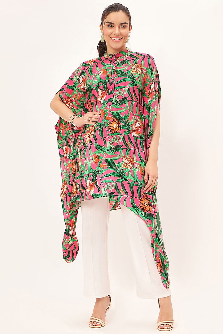 Pink Viscose Crepe Printed Tunic by First Resort by Ramola Bachchan