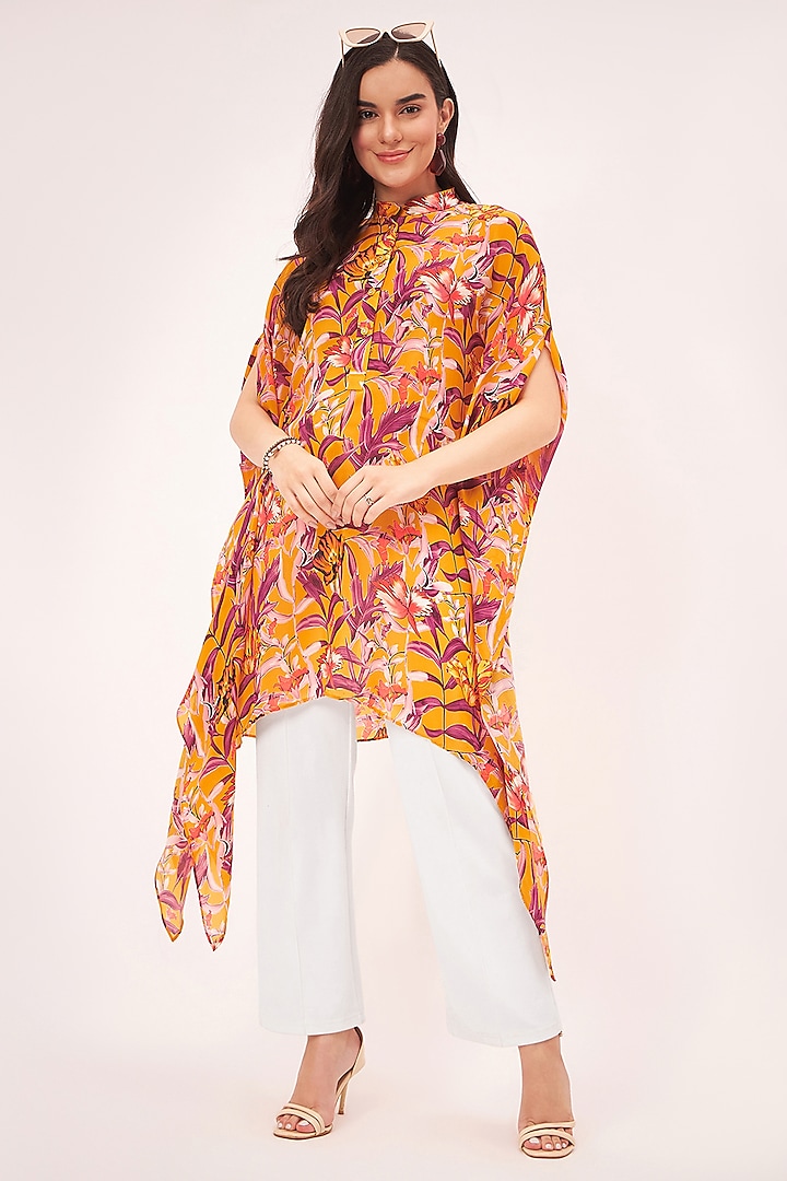 Yellow Viscose Crepe Printed Tunic by First Resort by Ramola Bachchan