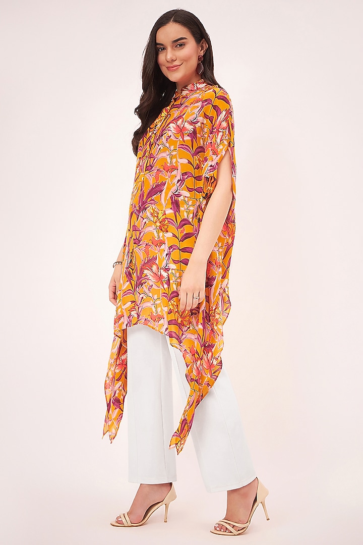 Yellow Viscose Crepe Printed Tunic by First Resort by Ramola Bachchan at Pernia's Pop Up Shop