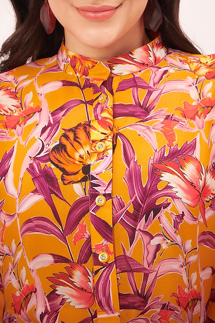 Yellow Viscose Crepe Printed Tunic by First Resort by Ramola Bachchan at Pernia's Pop Up Shop