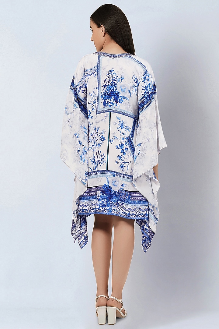 White & Blue Silk Crepe Printed Tunic by First Resort by Ramola Bachchan at Pernia's Pop Up Shop