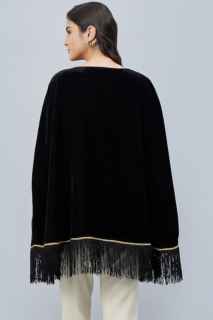 Black Velvet Hand Embroidered Poncho by First Resort by Ramola Bachchan at Pernia's Pop Up Shop