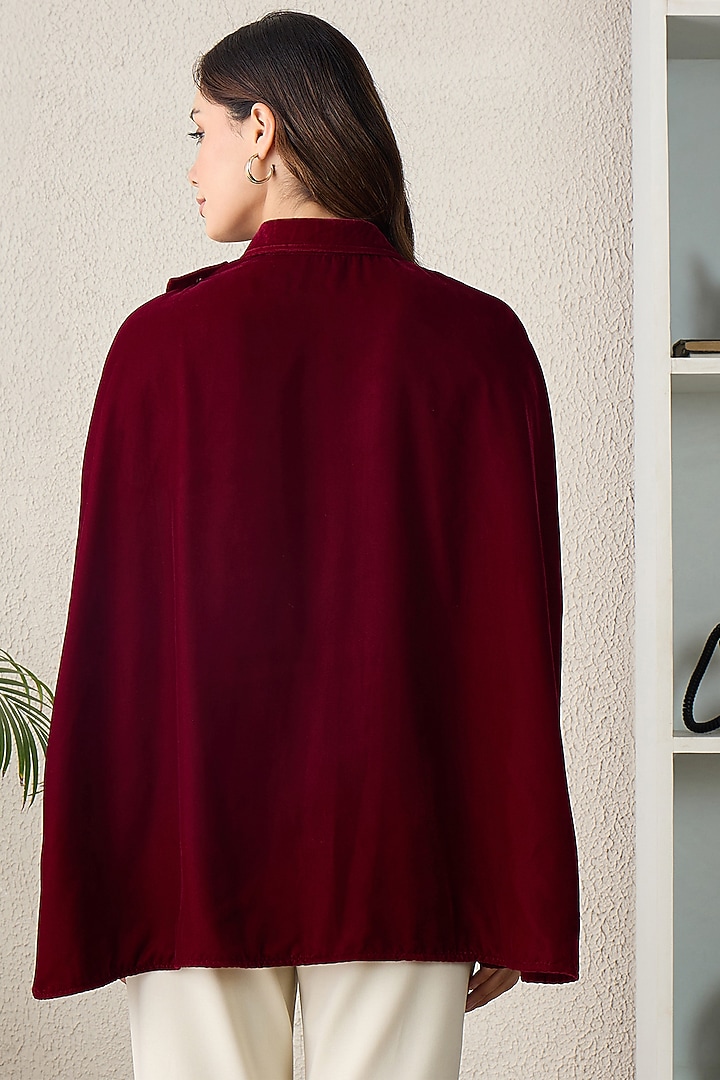 Maroon Micro Velvet Motif Embroidered Top by First Resort by Ramola Bachchan at Pernia's Pop Up Shop