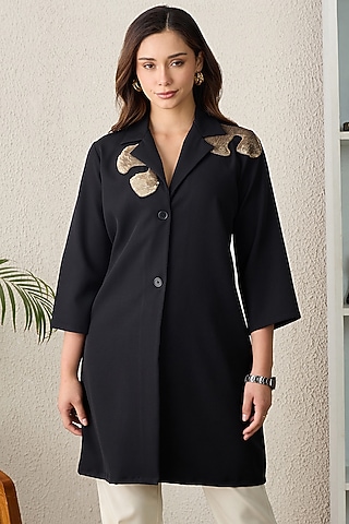 Black Banana Crepe Sequins Embellished Blazer Dress by First Resort by Ramola Bachchan