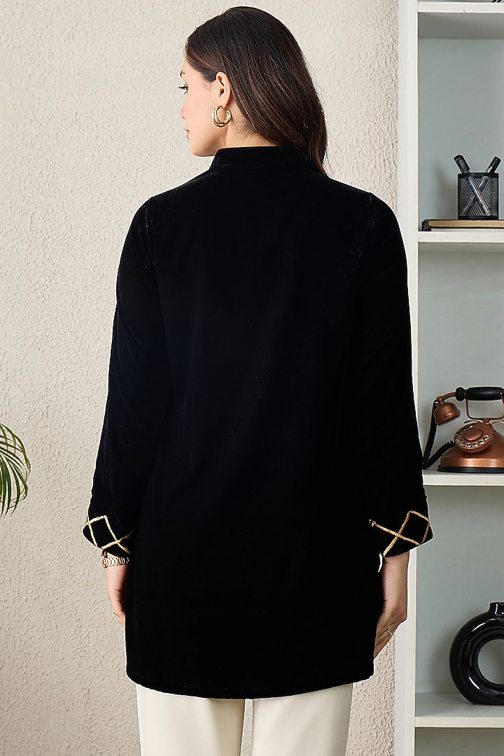Black Micro Velvet Bead Embellished Kurta by First Resort by Ramola Bachchan at Pernia's Pop Up Shop