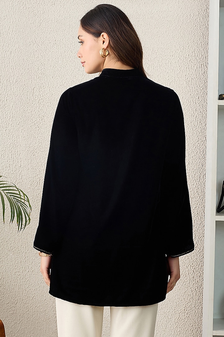 Black Micro Velvet Hand Embroidered Tunic by First Resort by Ramola Bachchan at Pernia's Pop Up Shop