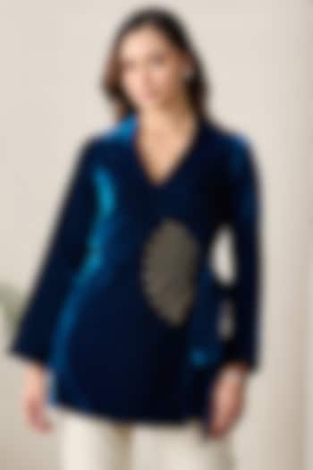 Blue Micro Velvet Crystal Embellished Top by First Resort by Ramola Bachchan at Pernia's Pop Up Shop