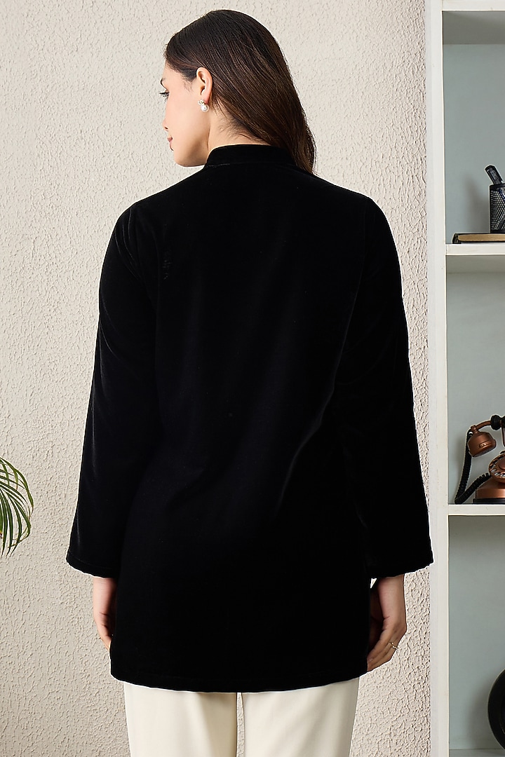 Black Micro Velvet Hand Embroidered Jacket by First Resort by Ramola Bachchan at Pernia's Pop Up Shop
