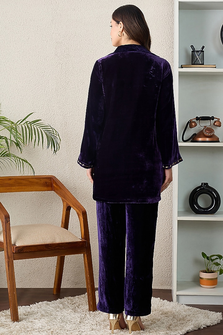 Purple Silk Velvet Hand Embroidered Co-Ord Set by First Resort by Ramola Bachchan at Pernia's Pop Up Shop