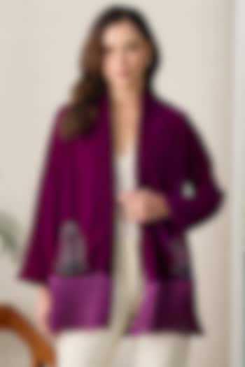 Magenta Micro Velvet Embroidered Shrug by First Resort by Ramola Bachchan at Pernia's Pop Up Shop