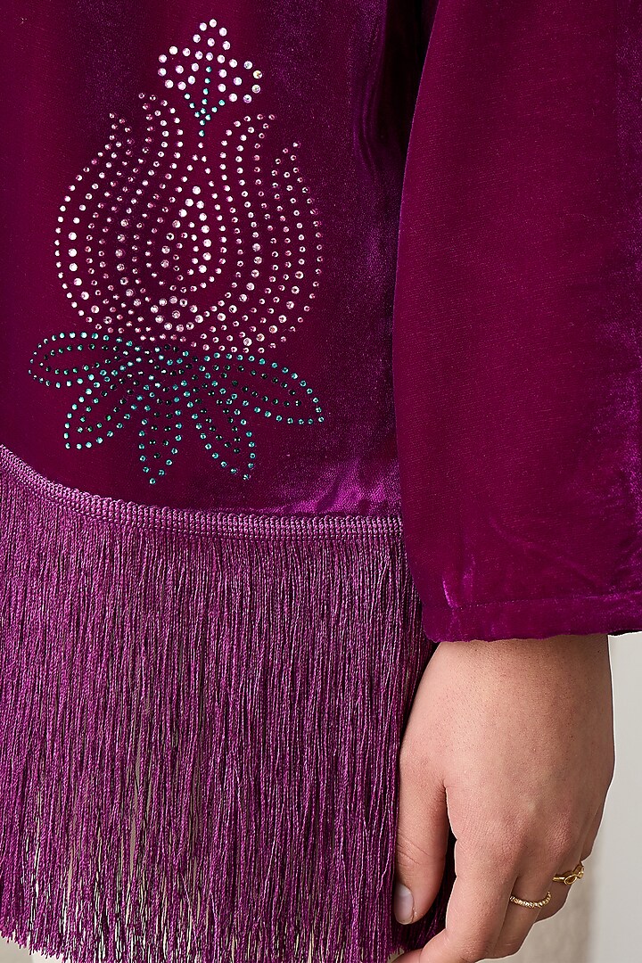 Magenta Micro Velvet Embroidered Shrug by First Resort by Ramola Bachchan at Pernia's Pop Up Shop