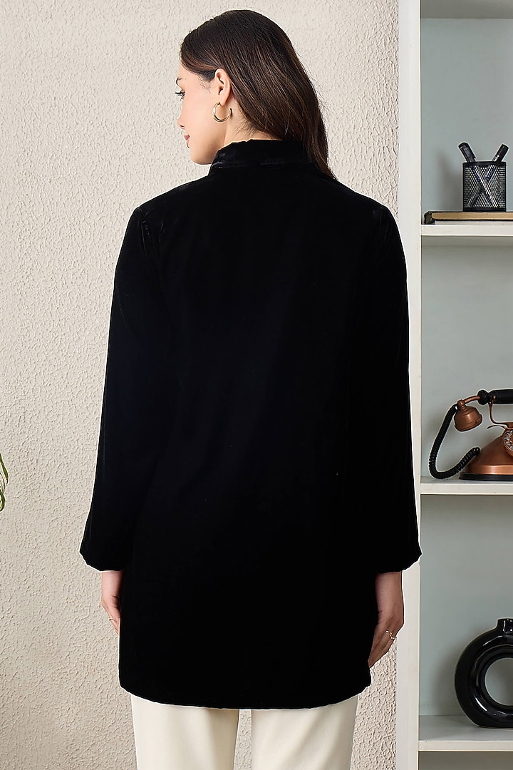 Black Micro Velvet Hand Embroidered Jacket by First Resort by Ramola Bachchan at Pernia's Pop Up Shop