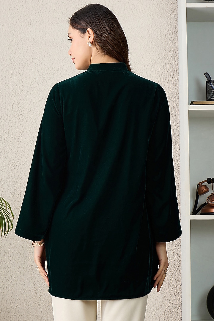 Green Micro Velvet Hand Embroidered Top by First Resort by Ramola Bachchan at Pernia's Pop Up Shop