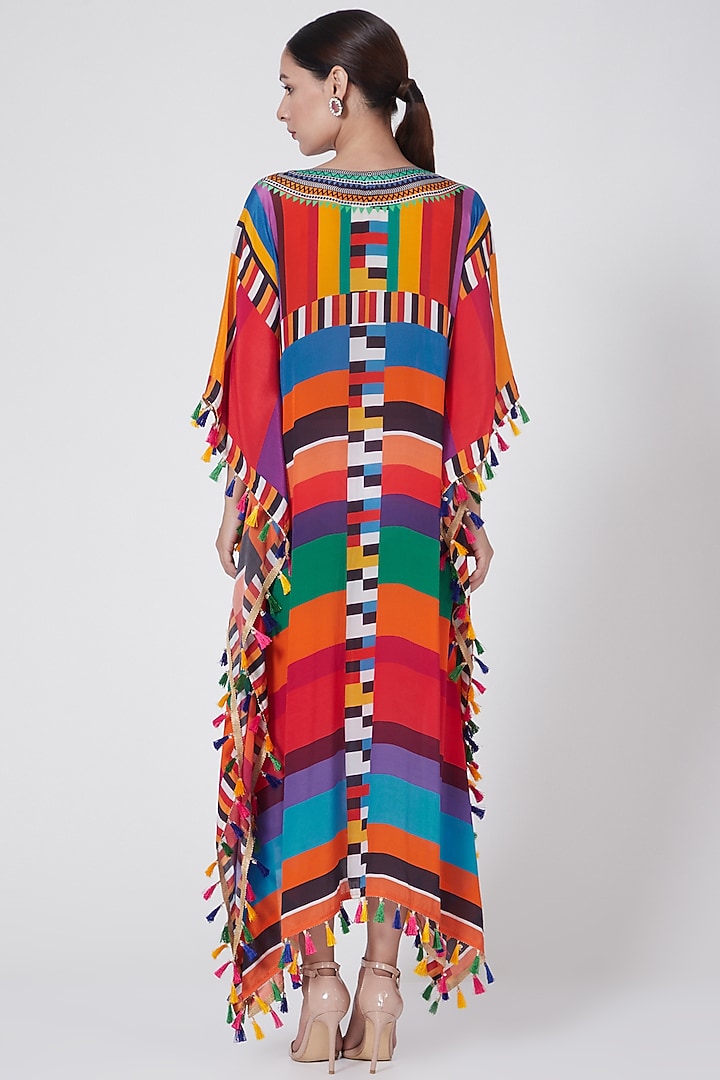 Red Kaftan With Tassels by First Resort by Ramola Bachchan at Pernia's Pop Up Shop