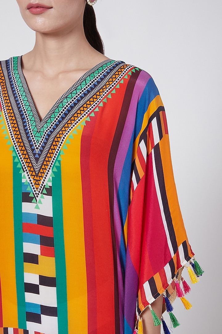 Red Kaftan With Tassels by First Resort by Ramola Bachchan at Pernia's Pop Up Shop