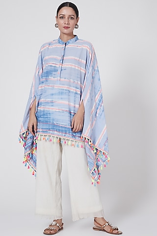 Cobalt Blue Mandarin Collared Top by First Resort by Ramola Bachchan