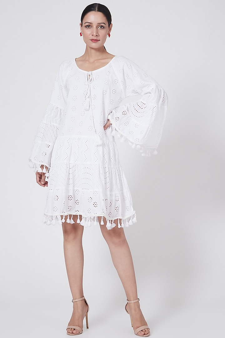 White Tiered Dress With Tassels by First Resort by Ramola Bachchan